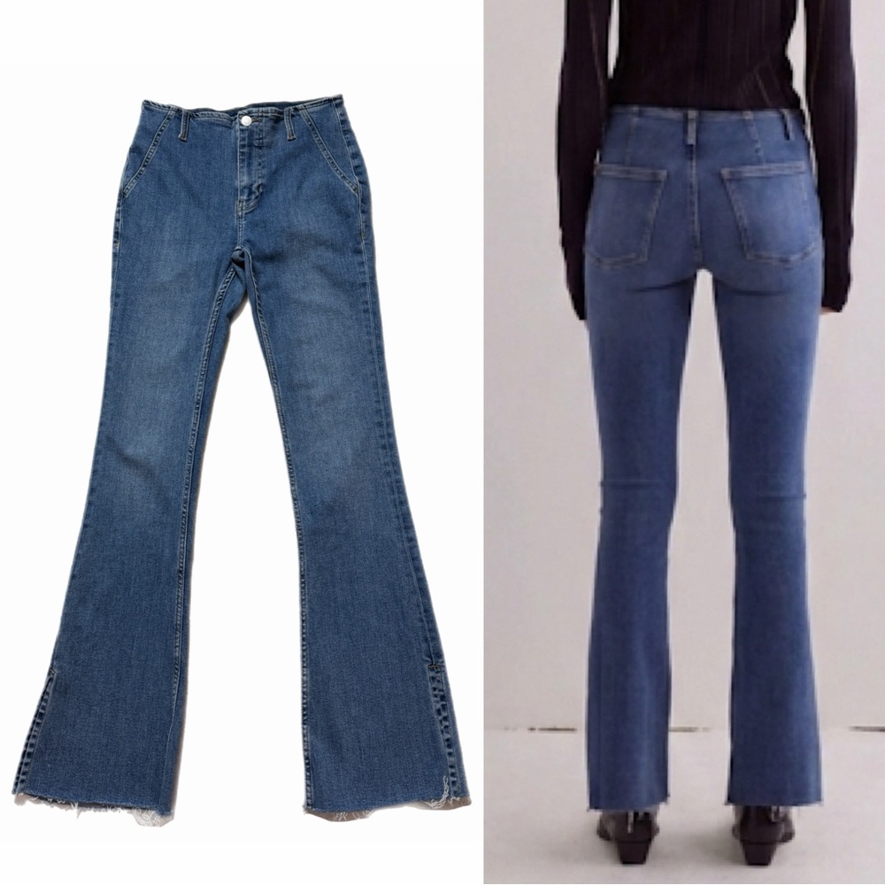 Free People Level Up Split Hem Mid Rise Boot Cut Jeans 27 Festival Western Boho